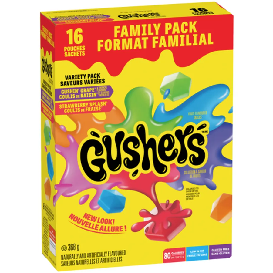 Betty Crocker - Gushers Fruit Flavoured Snacks, Variety Pack, Family Pack - 368 g - Canadian Distribution