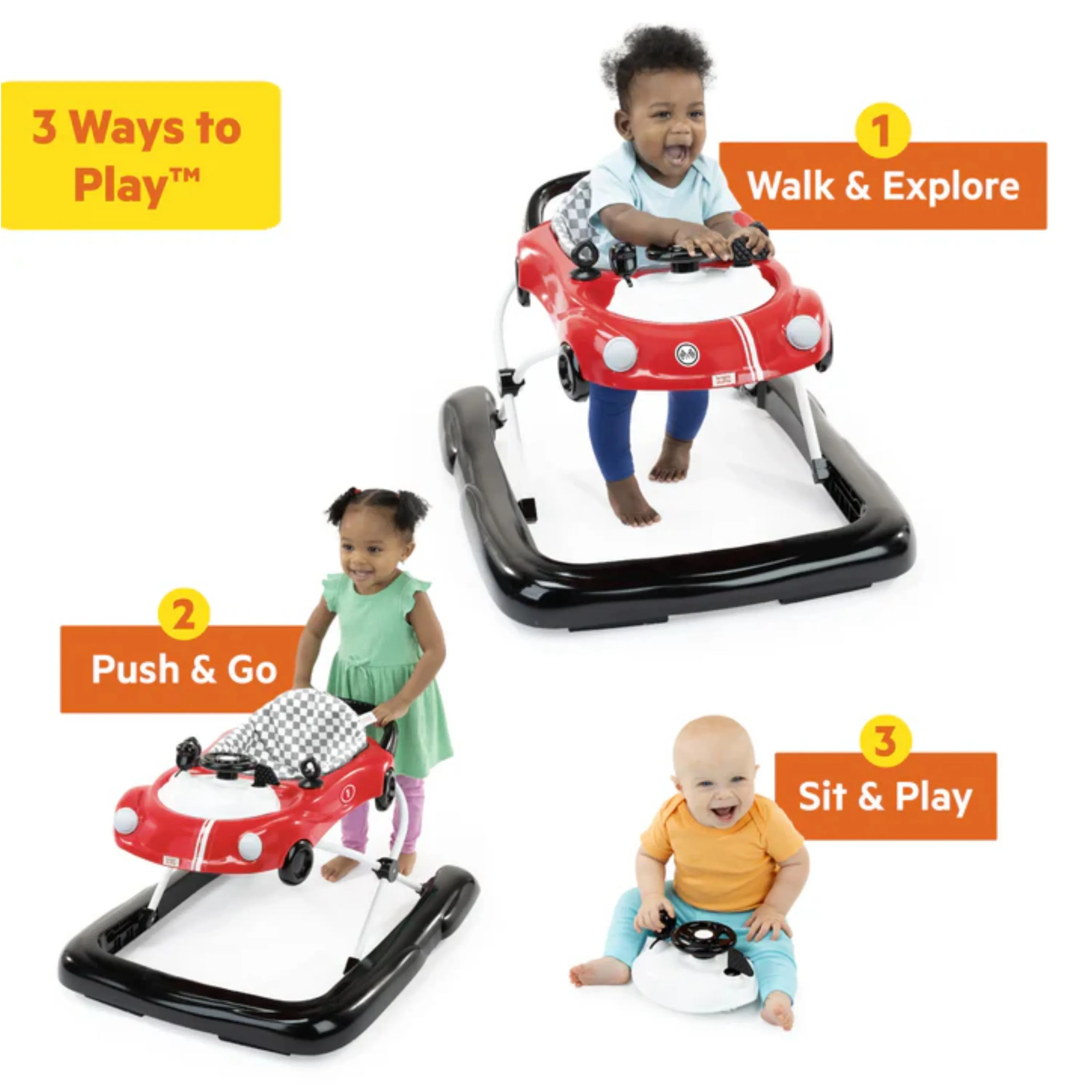 Bright Starts Little Speedster 3 in 1 Car Walker Red Racer