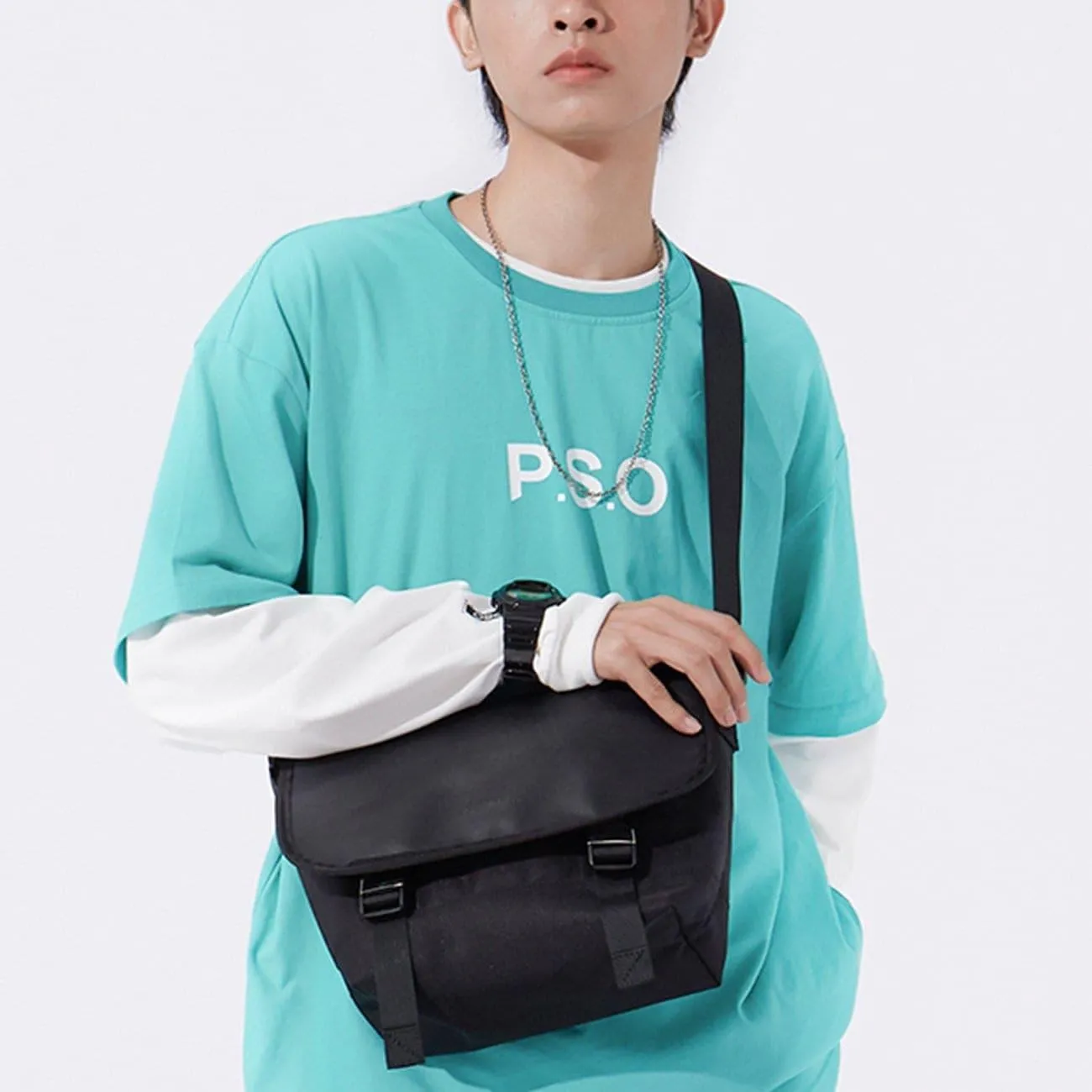 Combat Patchwork PU Buckle Messenger Bag