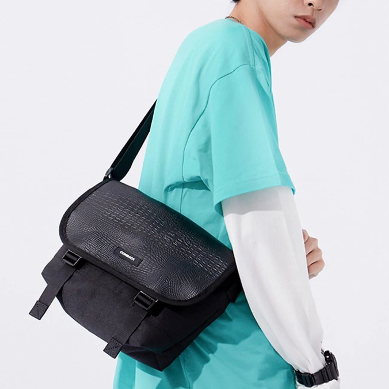 Combat Patchwork PU Buckle Messenger Bag