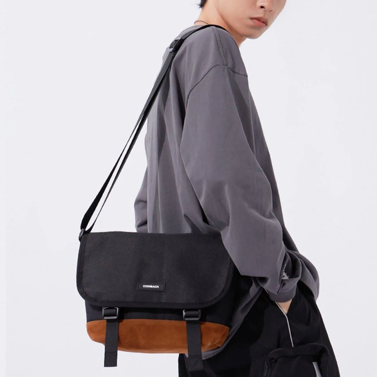 Combat Patchwork PU Buckle Messenger Bag