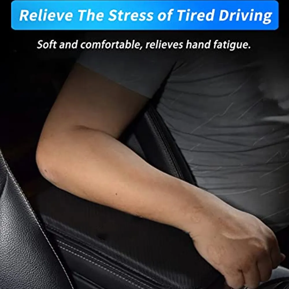 Custom Text For Center Console Pad, Compatible with All Cars, Carbon Fiber PU Leather Auto Armrest Cover Protector, Waterproof Car Armrest Seat Box Cover MS13991