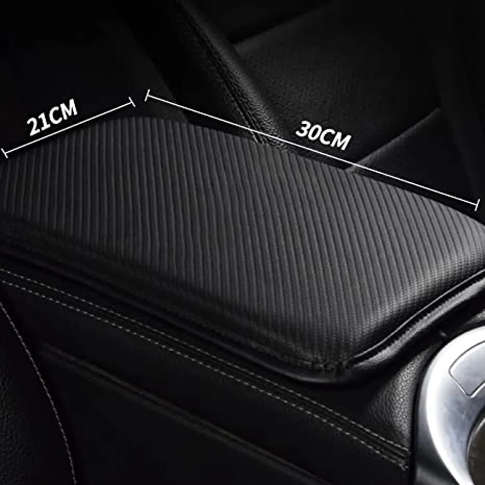 Custom Text For Center Console Pad, Compatible with All Cars, Carbon Fiber PU Leather Auto Armrest Cover Protector, Waterproof Car Armrest Seat Box Cover MS13991