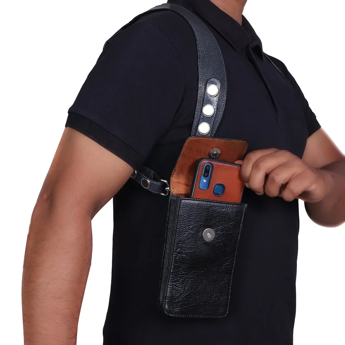 Double Shoulder Harness Side Bag in Stingray Leather