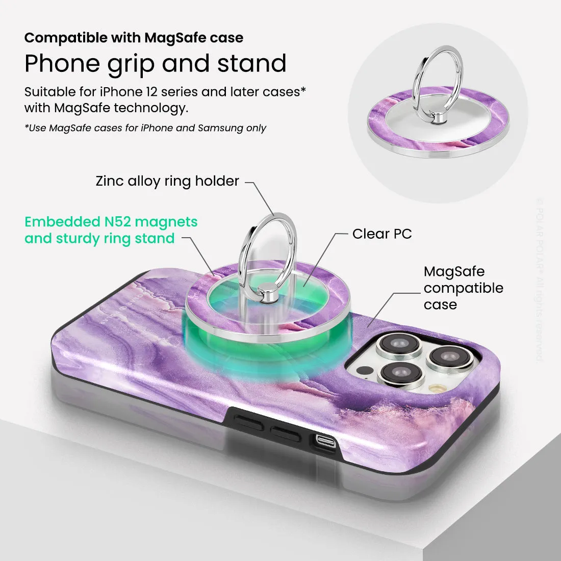 French Violet - Silver MagSafe Phone Grip and Ring Holder Stand