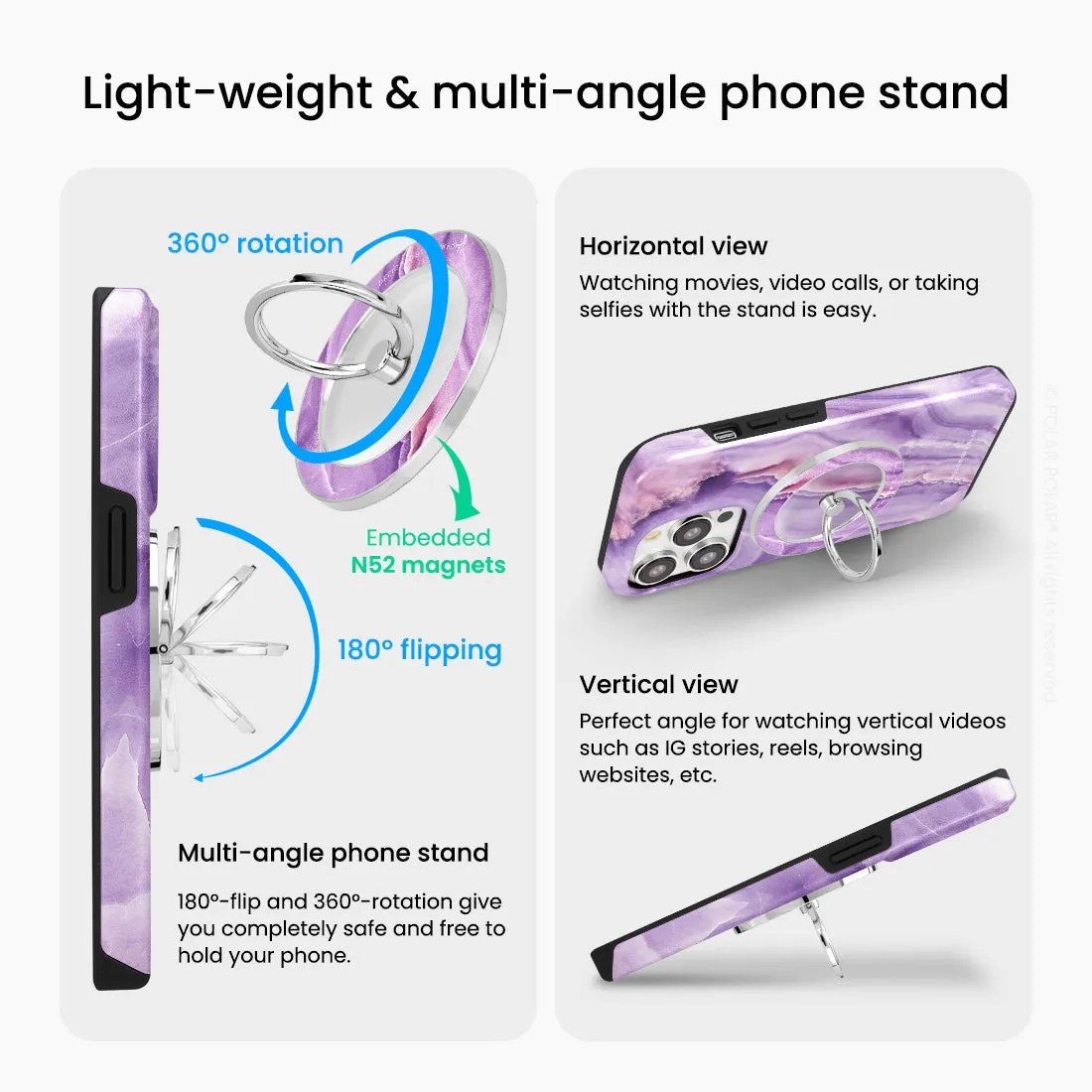 French Violet - Silver MagSafe Phone Grip and Ring Holder Stand