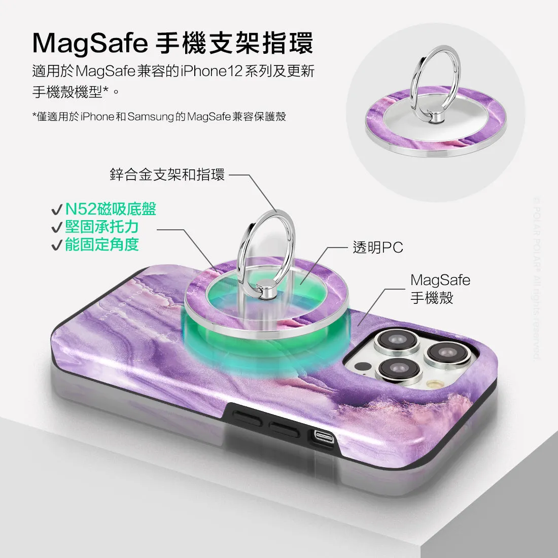 French Violet - Silver MagSafe Phone Grip and Ring Holder Stand