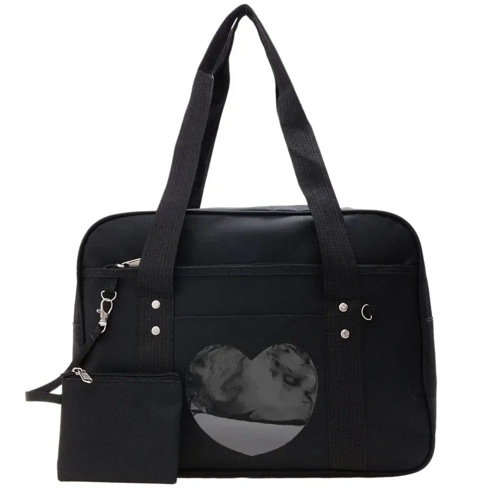 Japanese Heart JK School Uniform Bags Women's Student PU Handbag Cosplay Anime Shoulder Bag Large Capacity Handbags