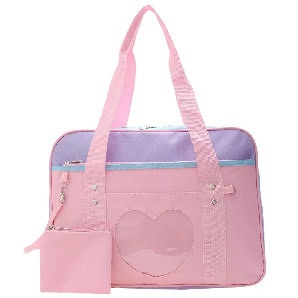 Japanese Heart JK School Uniform Bags Women's Student PU Handbag Cosplay Anime Shoulder Bag Large Capacity Handbags
