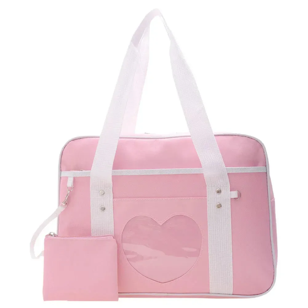 Japanese Heart JK School Uniform Bags Women's Student PU Handbag Cosplay Anime Shoulder Bag Large Capacity Handbags