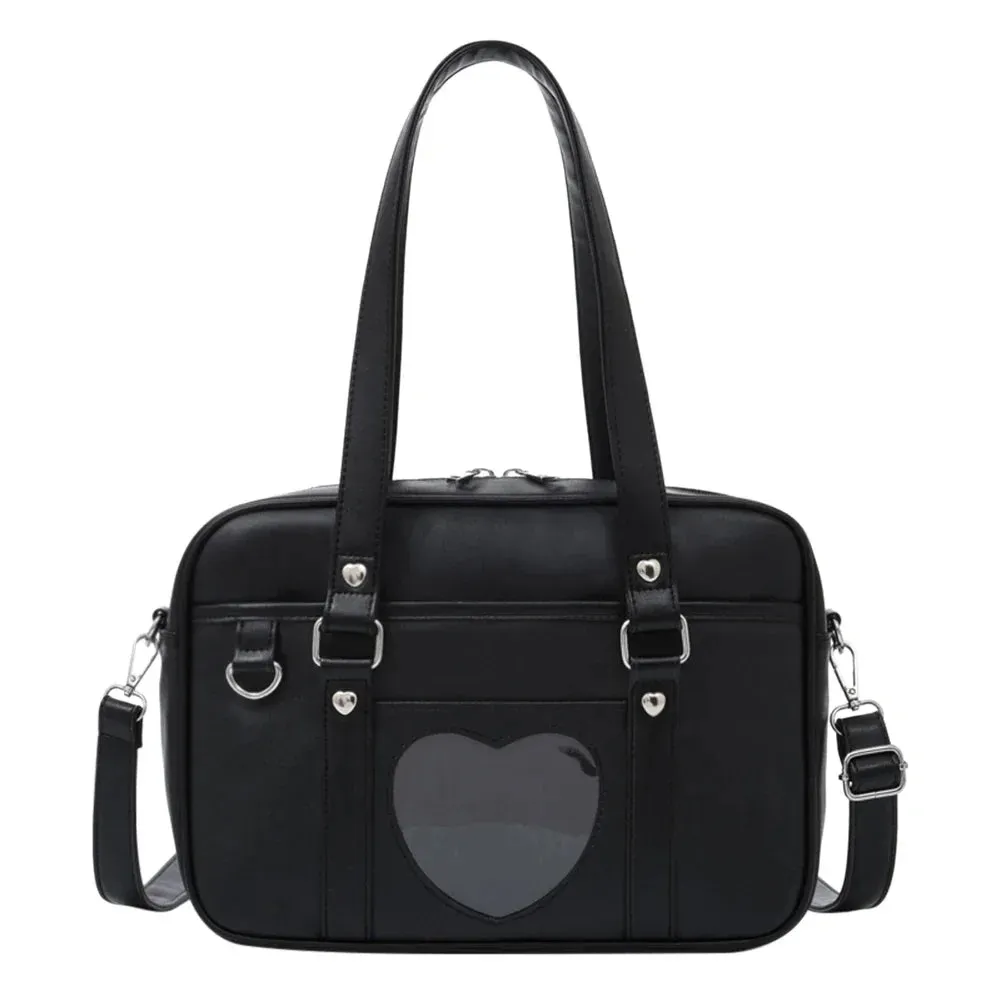 Japanese Heart JK School Uniform Bags Women's Student PU Handbag Cosplay Anime Shoulder Bag Large Capacity Handbags