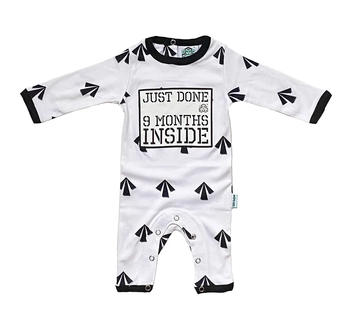 Just Done 9 Months Inside® Arrows New Born Baby Grow- Baby Shower Gift - Coming Home Outfit  by Lazy Baby®