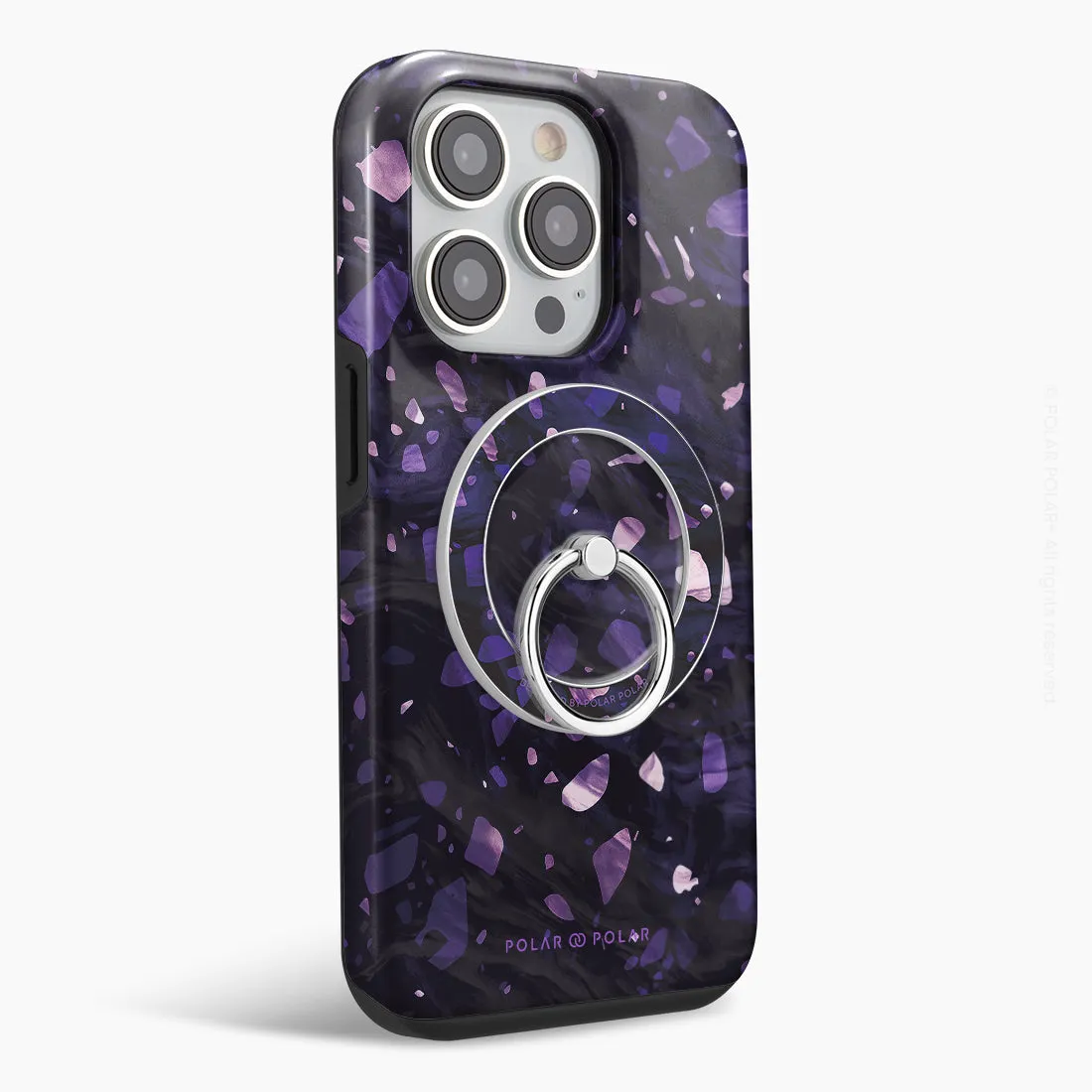 Lilac Terrazzo Gem - Silver MagSafe Phone Grip and Ring Holder Stand