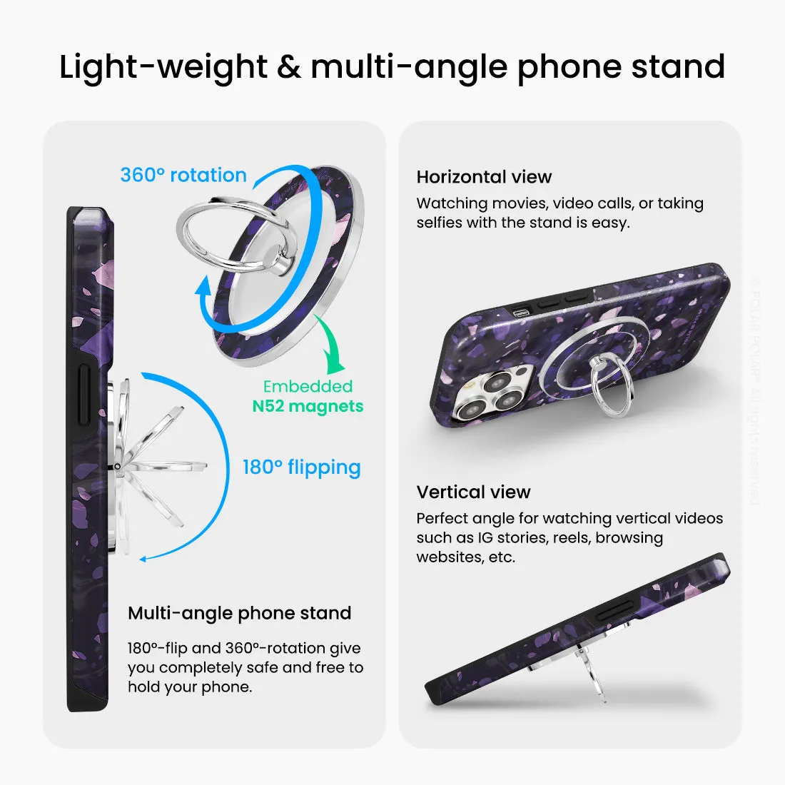 Lilac Terrazzo Gem - Silver MagSafe Phone Grip and Ring Holder Stand