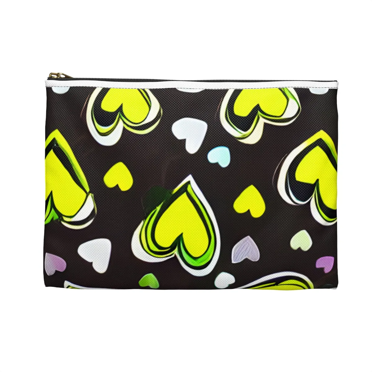 Love on the Go: Black and Yellow Heart Zipper Pouch