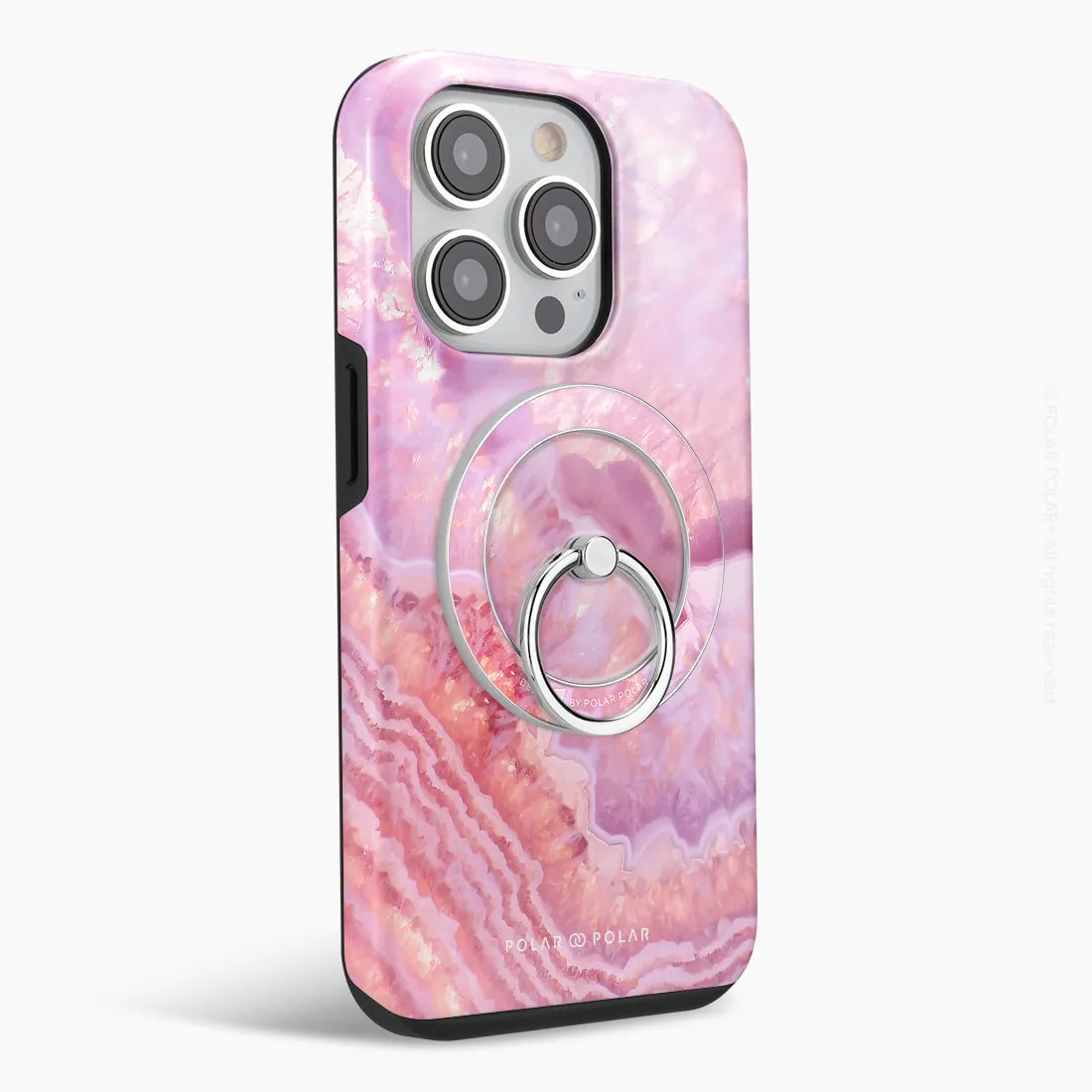 Misty Rose Coral - Silver MagSafe Phone Grip and Ring Holder Stand