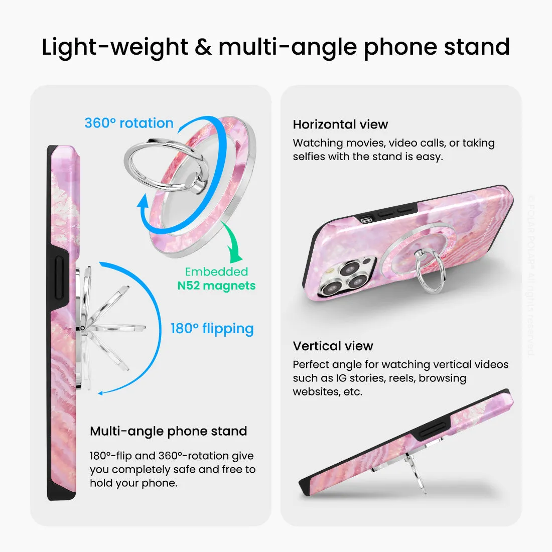 Misty Rose Coral - Silver MagSafe Phone Grip and Ring Holder Stand