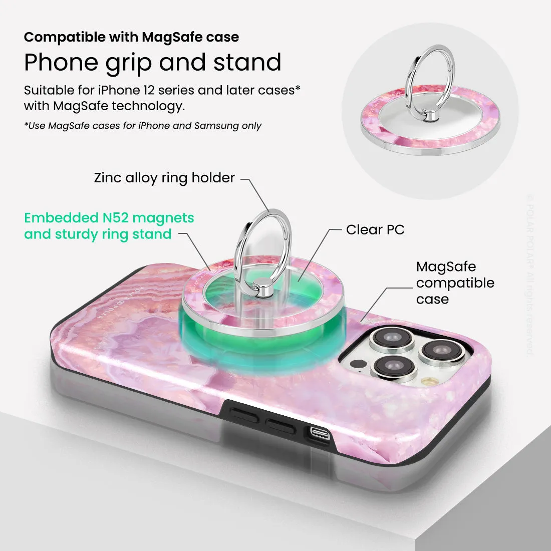Misty Rose Coral - Silver MagSafe Phone Grip and Ring Holder Stand