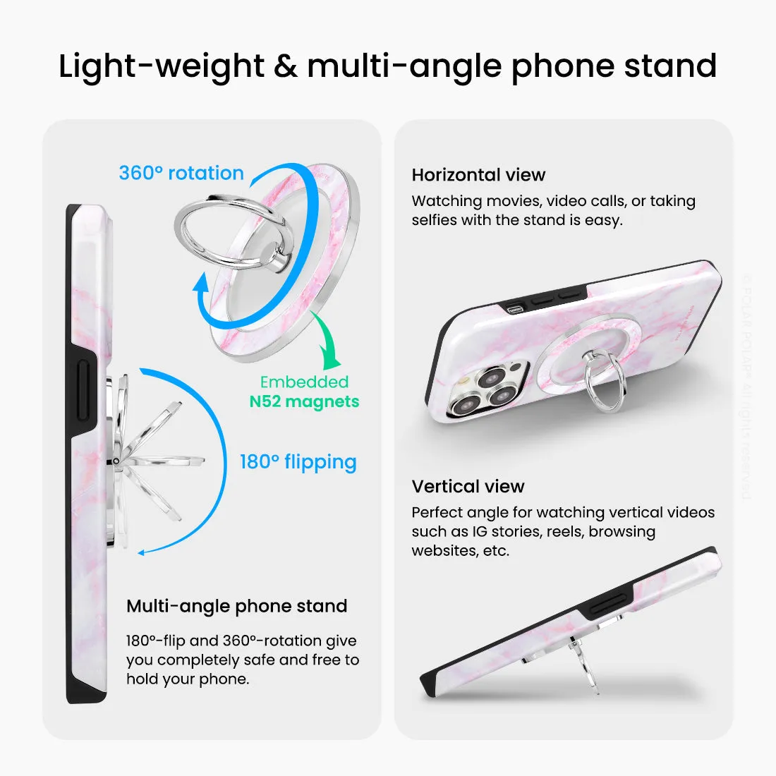 Pink White - Silver MagSafe Phone Grip and Ring Holder Stand