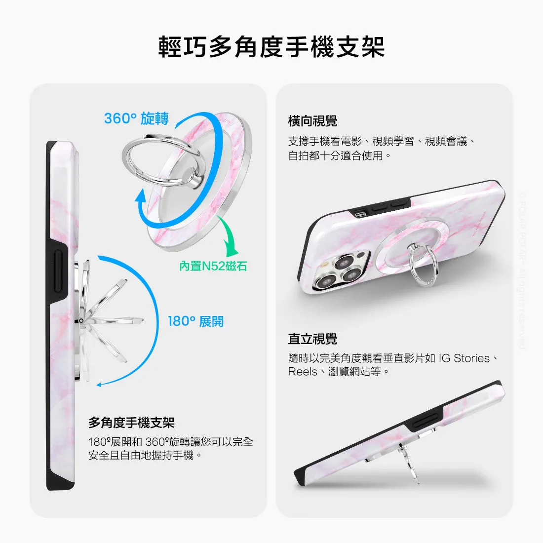 Pink White - Silver MagSafe Phone Grip and Ring Holder Stand
