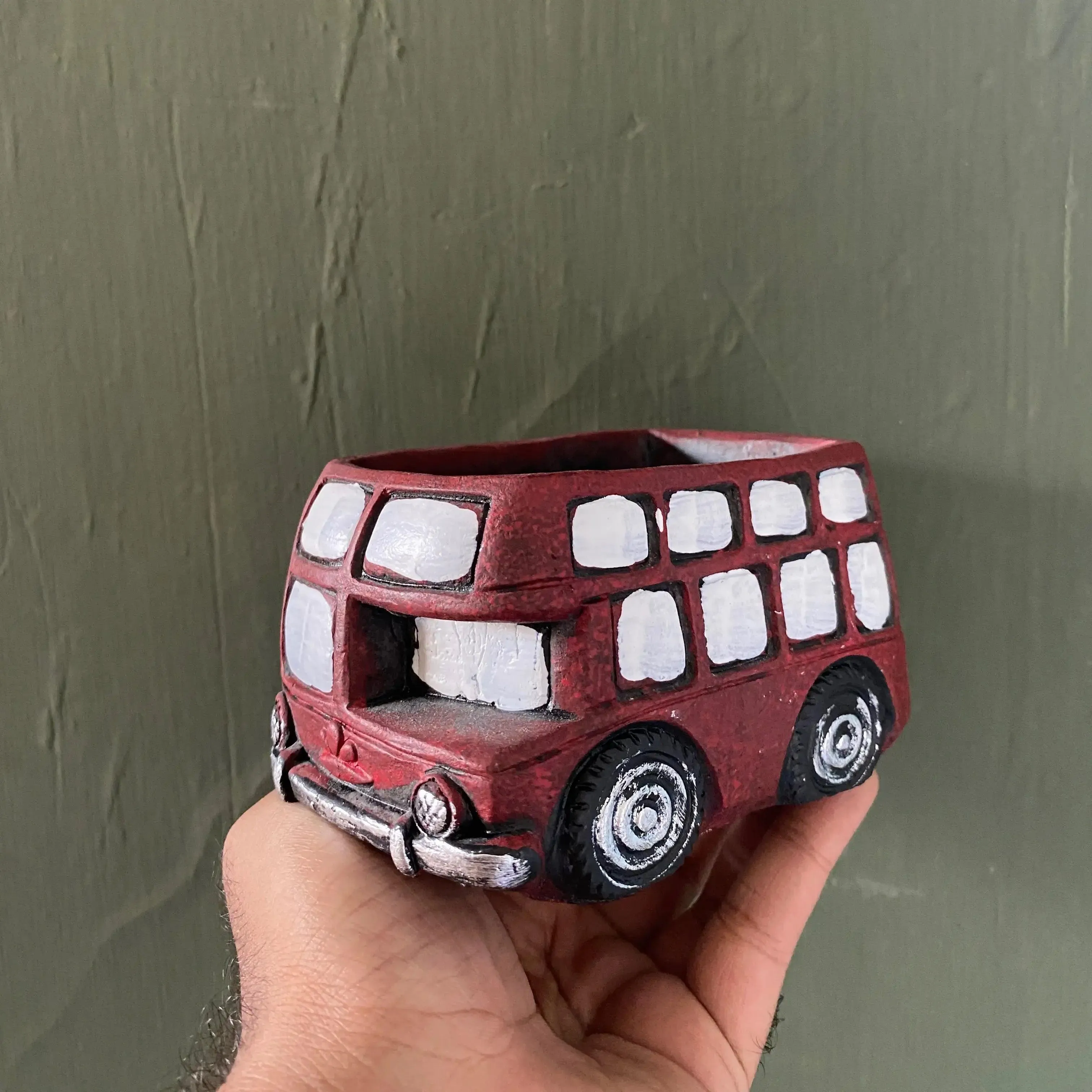 Red Double-Decker Bus Plant Pot