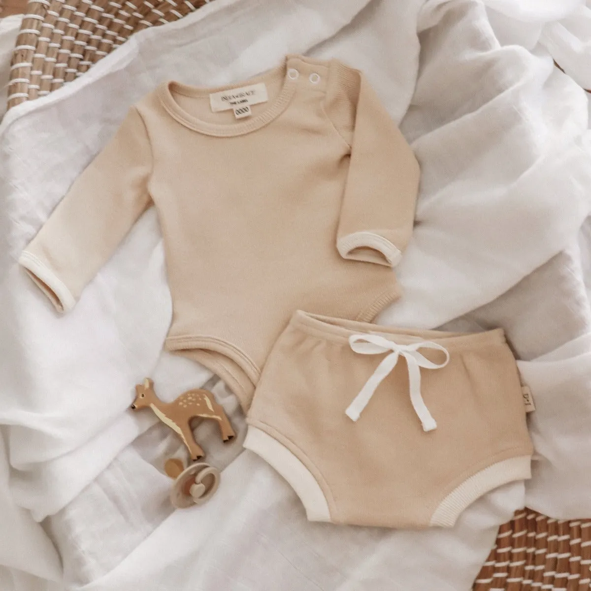 Ribbed L/Slv Bodysuit - Beige