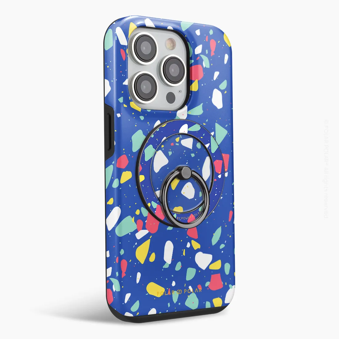 Royal Blue Terrazzo - Black MagSafe Phone Grip and Ring Holder Stand