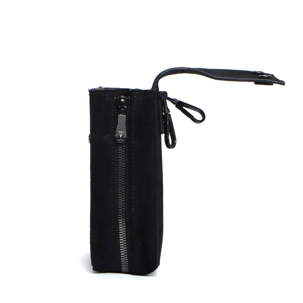 Shoulder Harness Double Side Bag Black Suede Leather