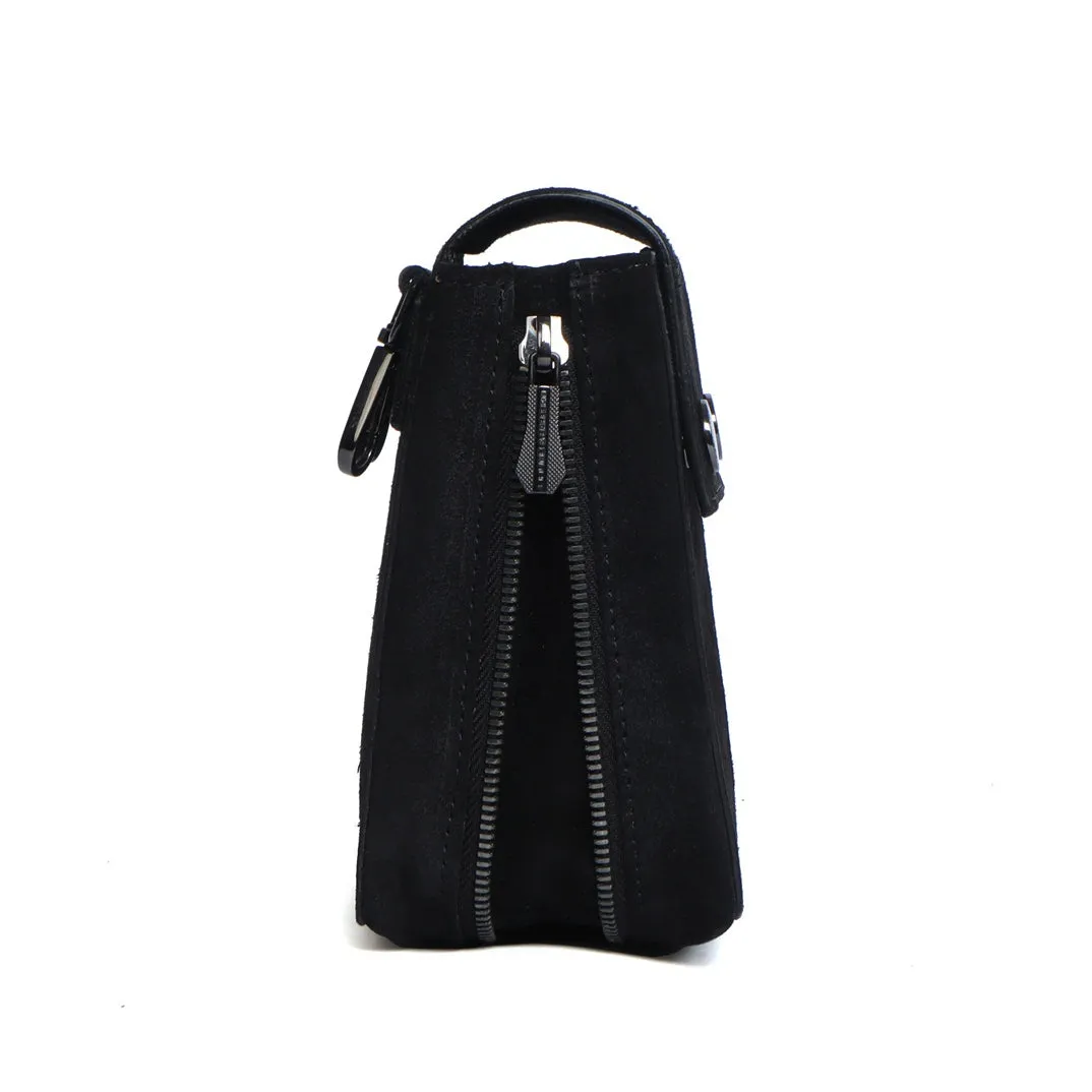 Shoulder Harness Double Side Bag Black Suede Leather