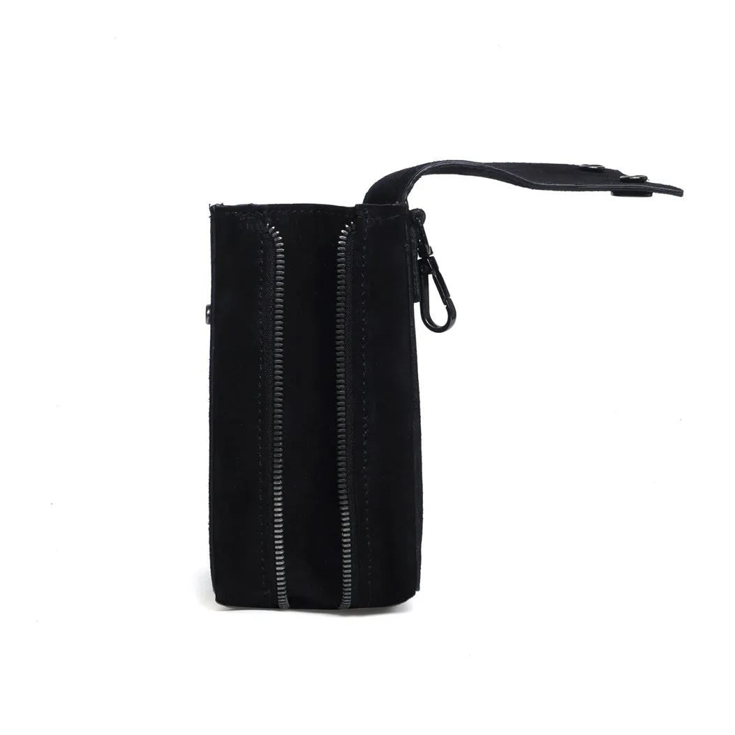 Shoulder Harness Double Side Bag Black Suede Leather