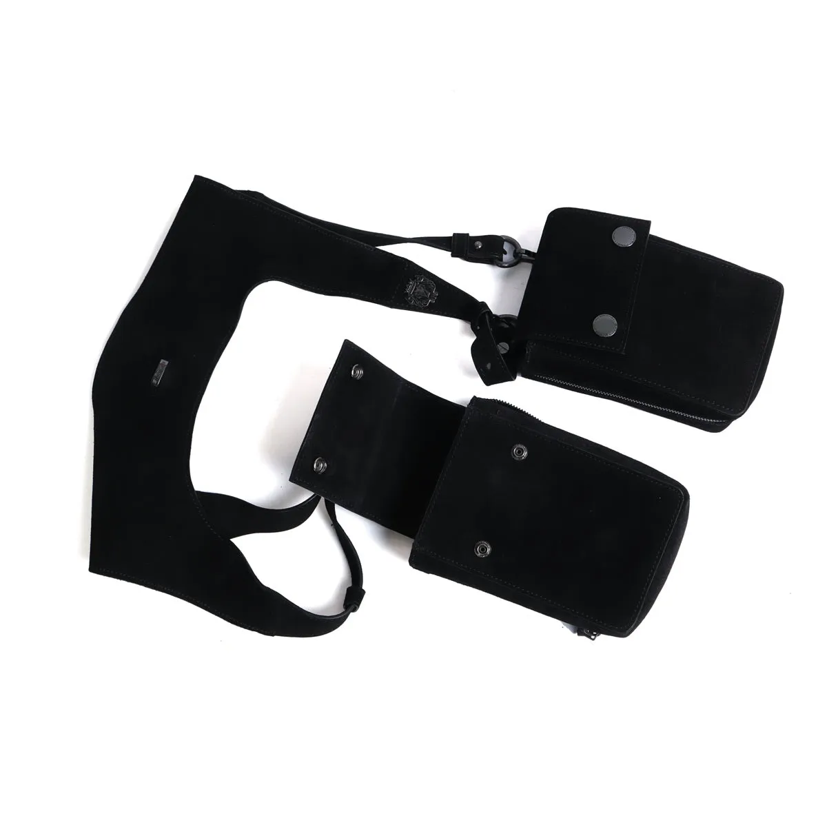 Shoulder Harness Double Side Bag Black Suede Leather