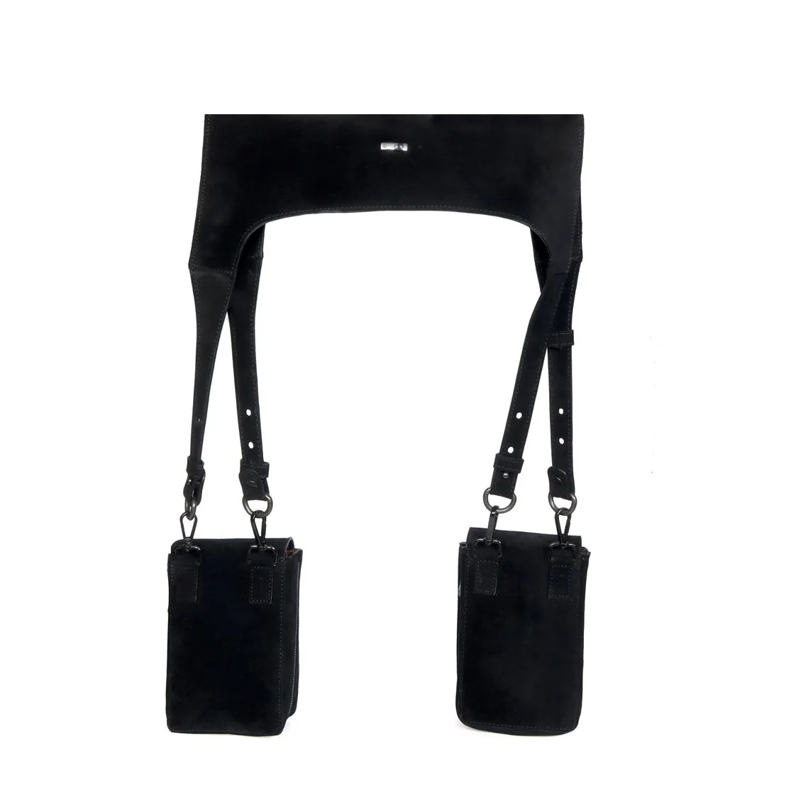 Shoulder Harness Double Side Bag Black Suede Leather