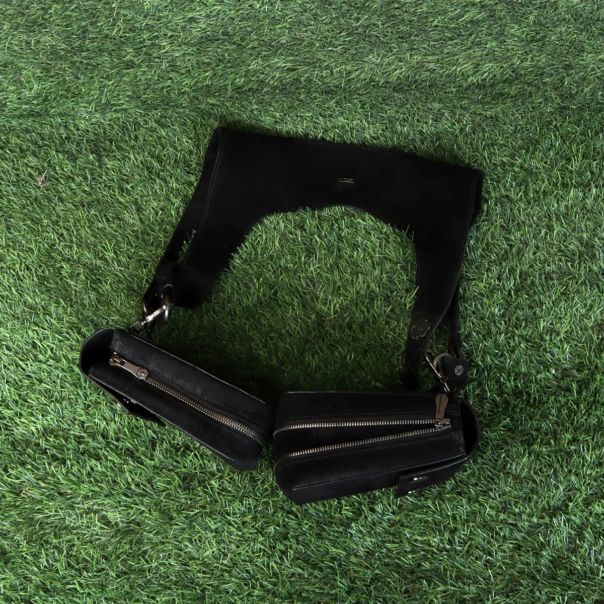 Shoulder Harness Double Side Bag Black Suede Leather