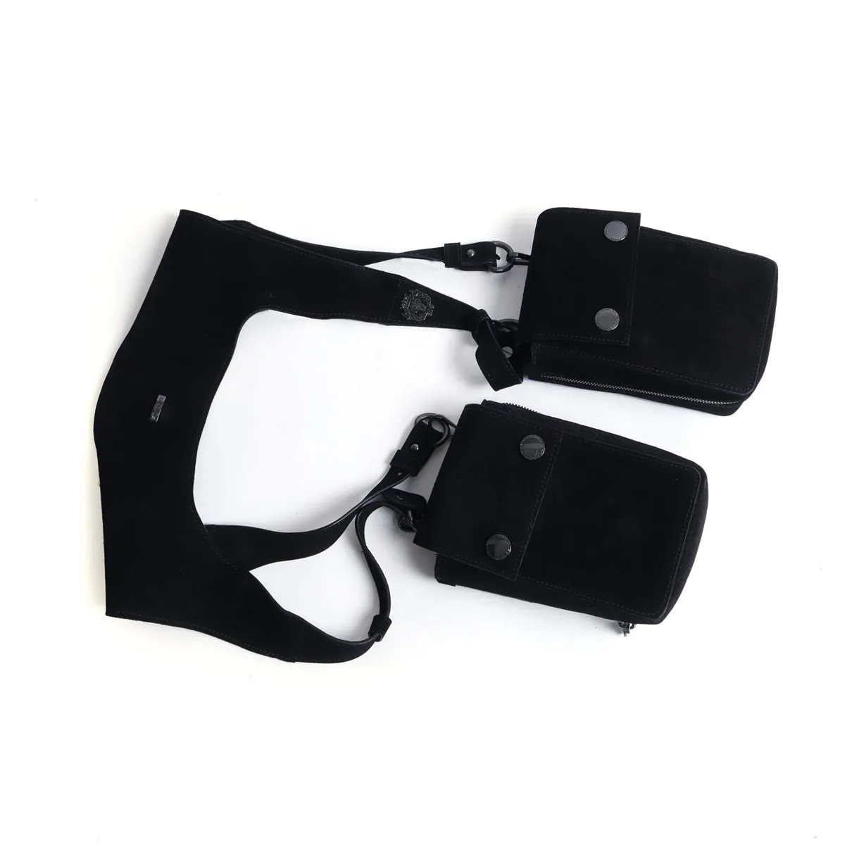 Shoulder Harness Double Side Bag Black Suede Leather