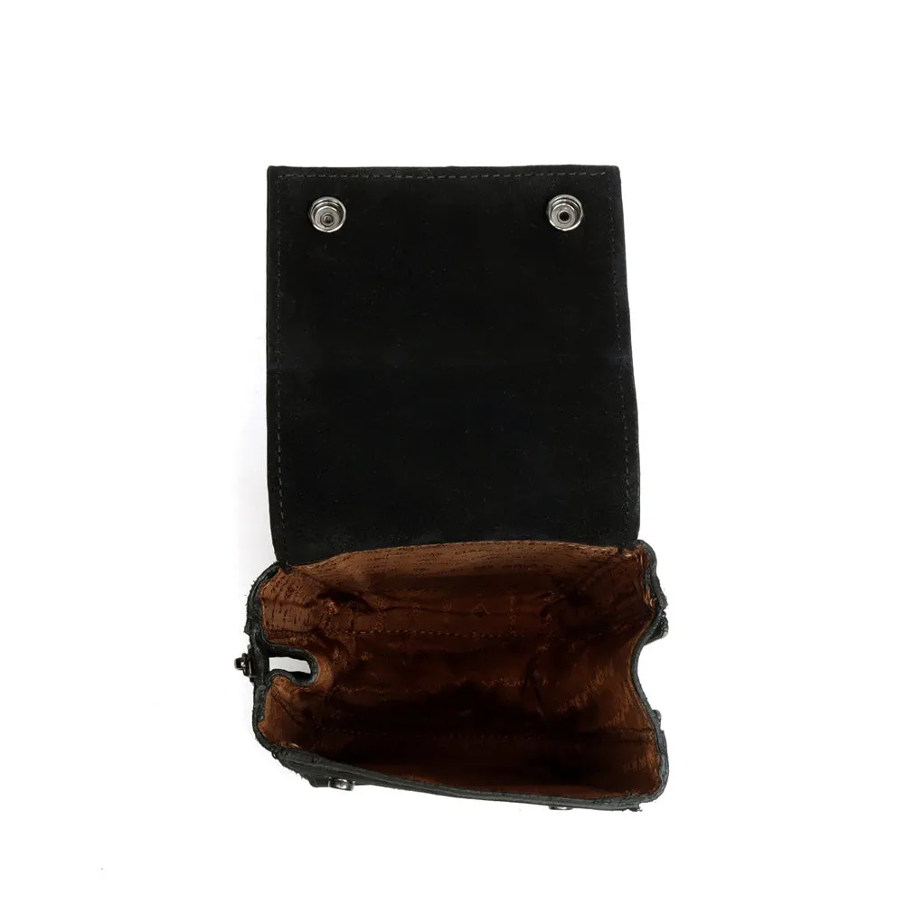 Shoulder Harness Double Side Bag Black Suede Leather