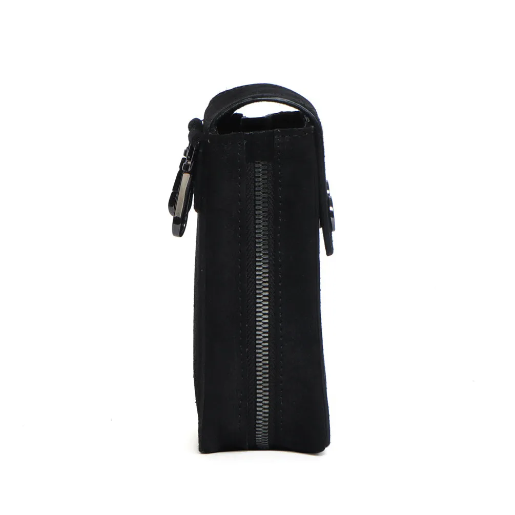 Shoulder Harness Double Side Bag Black Suede Leather