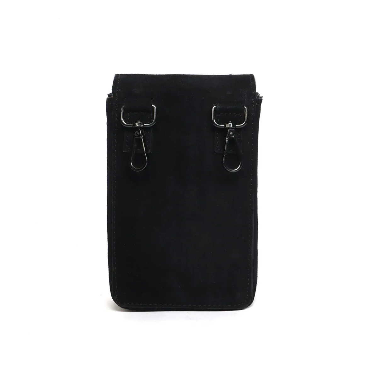 Shoulder Harness Double Side Bag Black Suede Leather