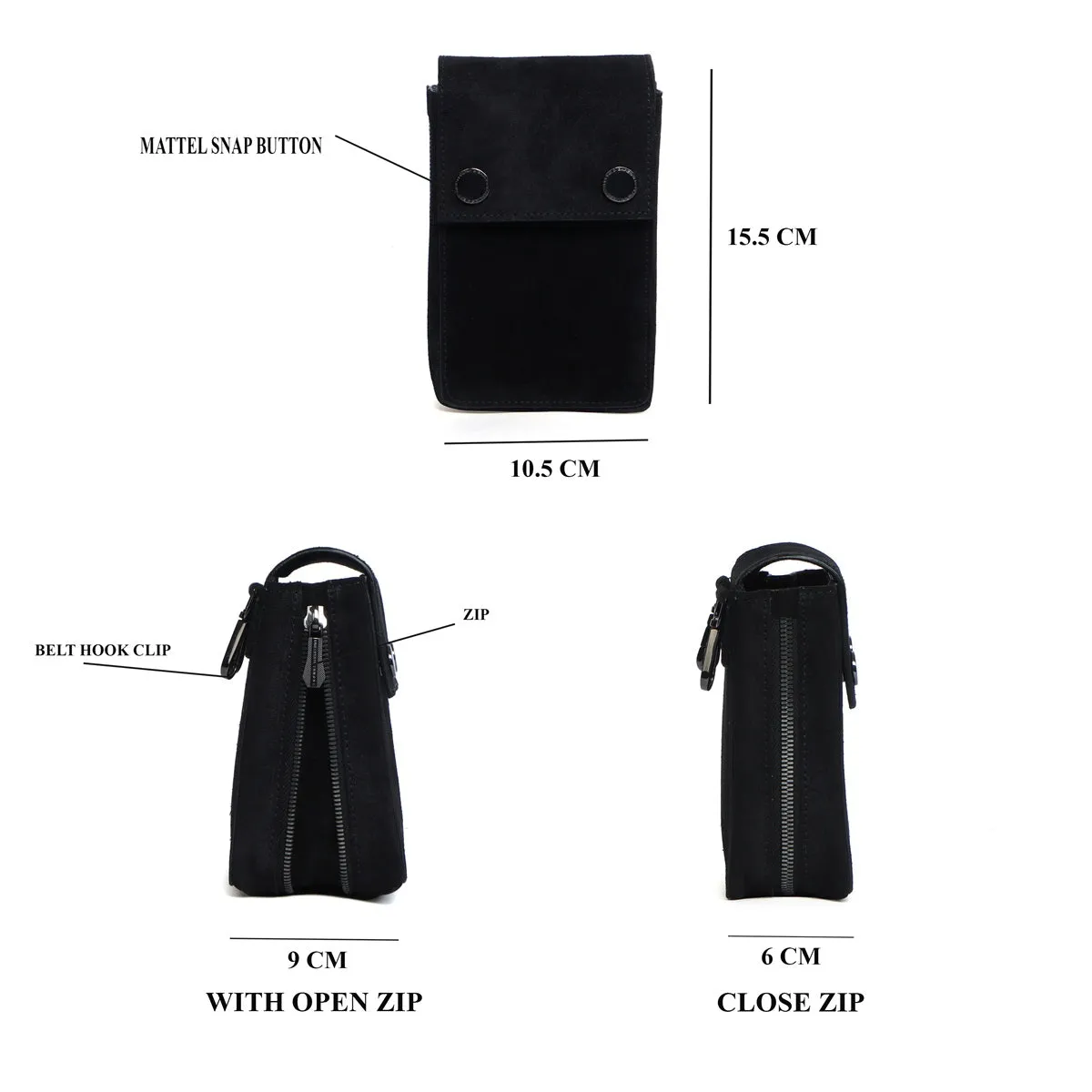 Shoulder Harness Double Side Bag Black Suede Leather