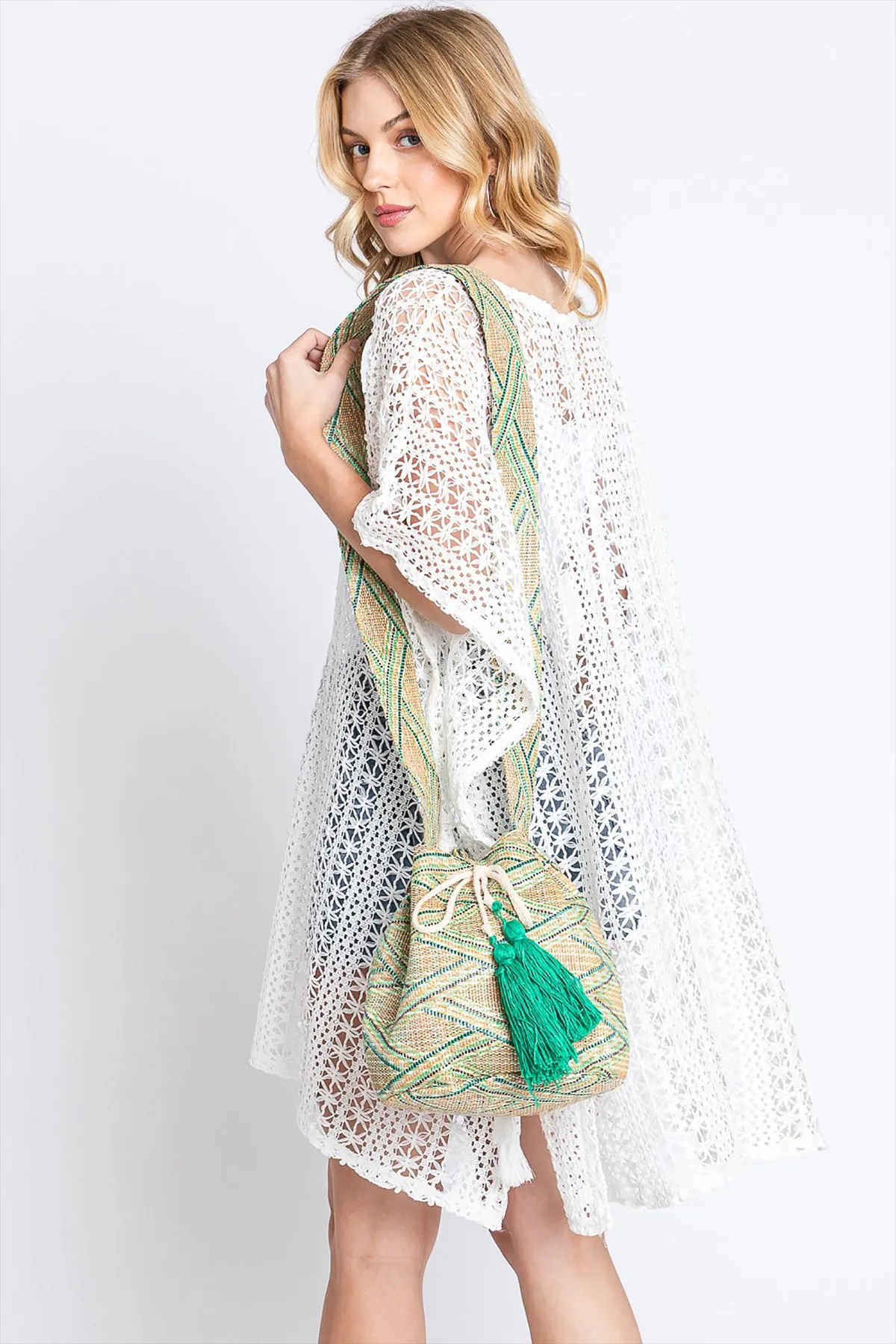 SOLID BUCKET BAG WITH AZTEC STRAP