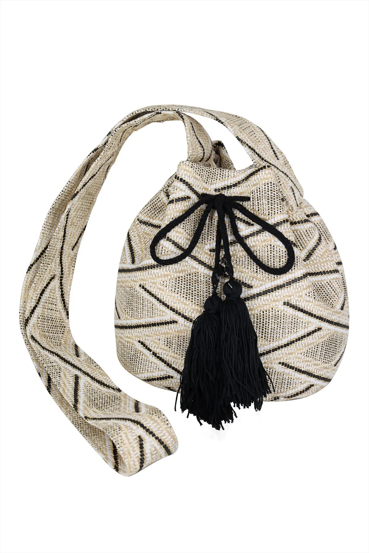 SOLID BUCKET BAG WITH AZTEC STRAP