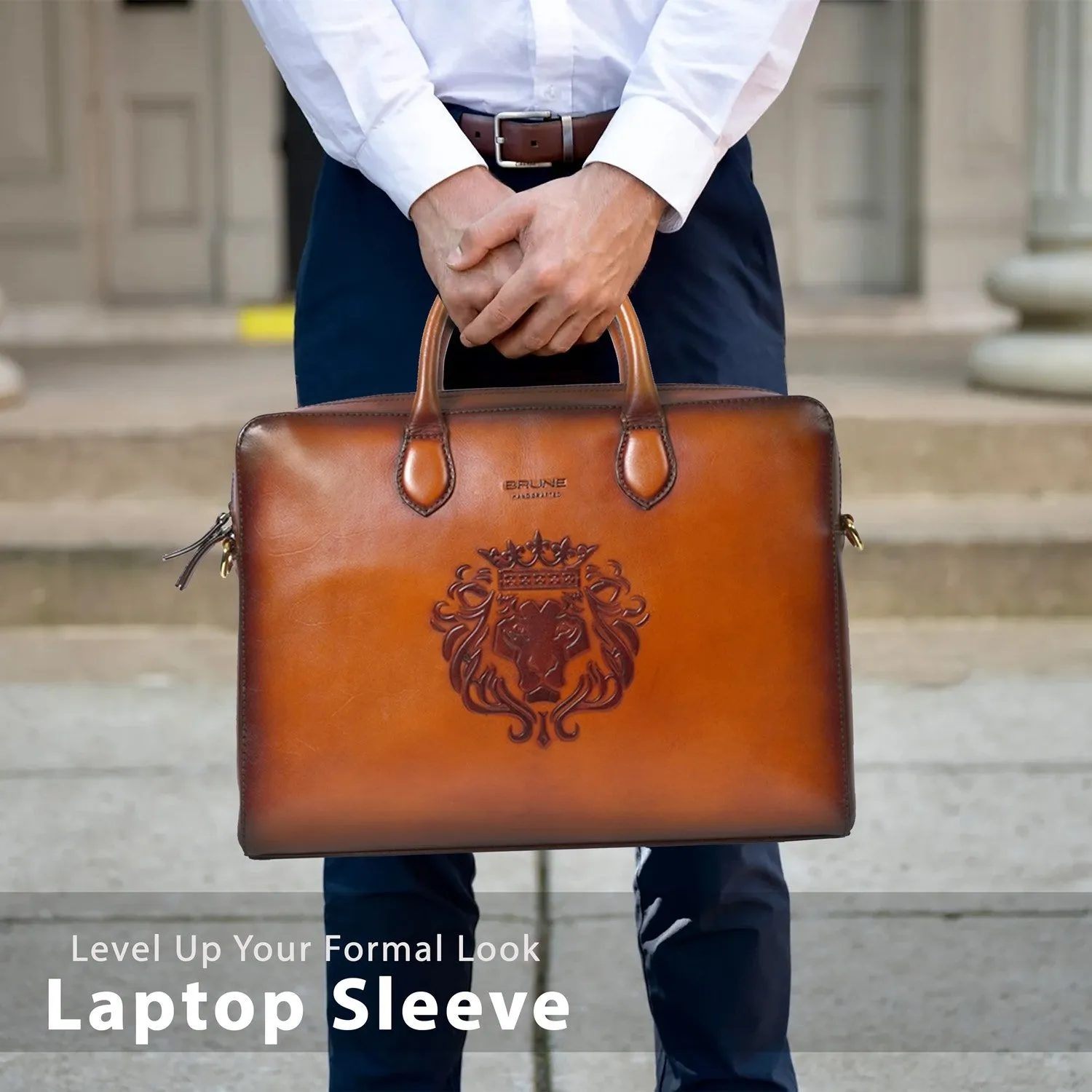 Tan Leather Laptop Sleeve/Messenger Bag