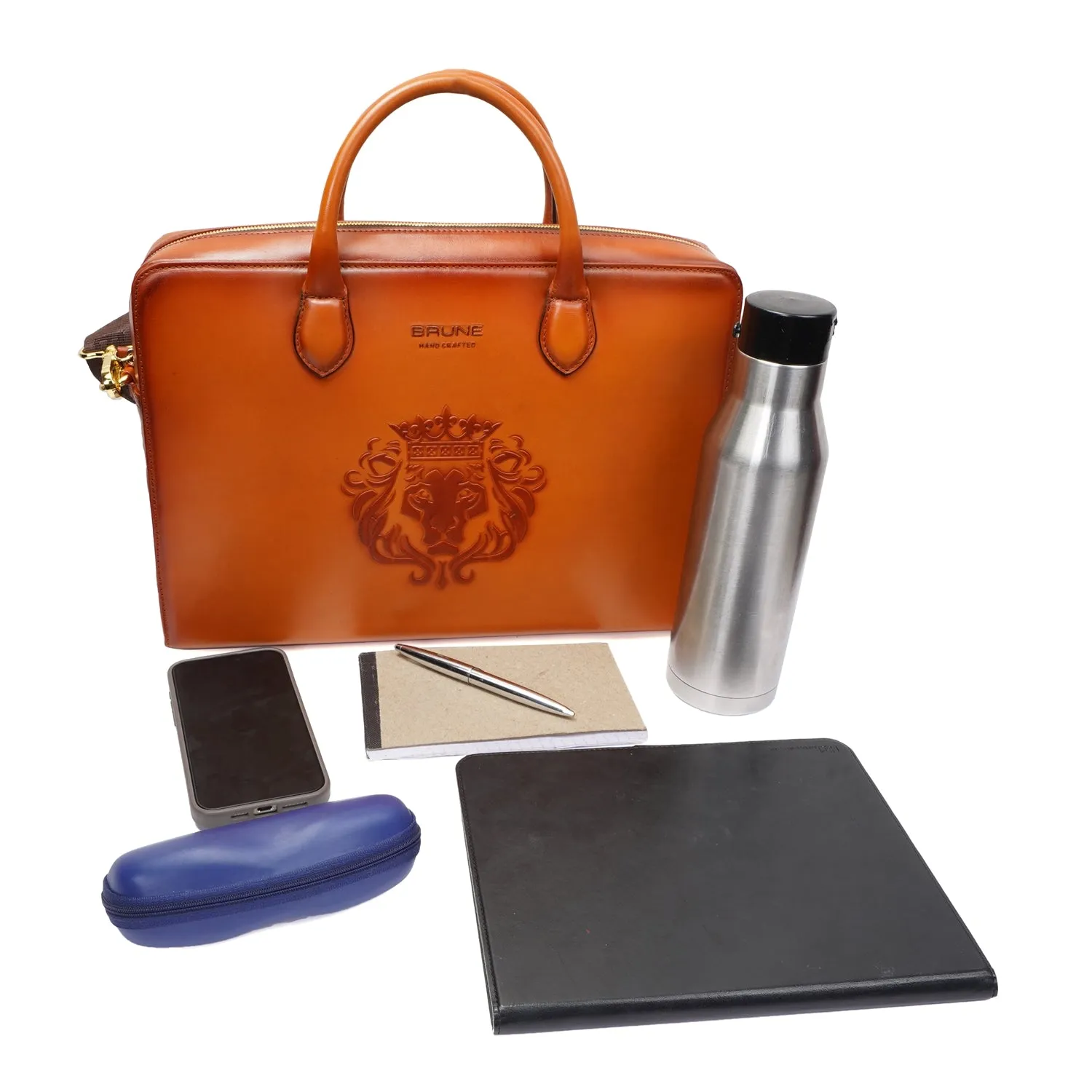 Tan Leather Laptop Sleeve/Messenger Bag