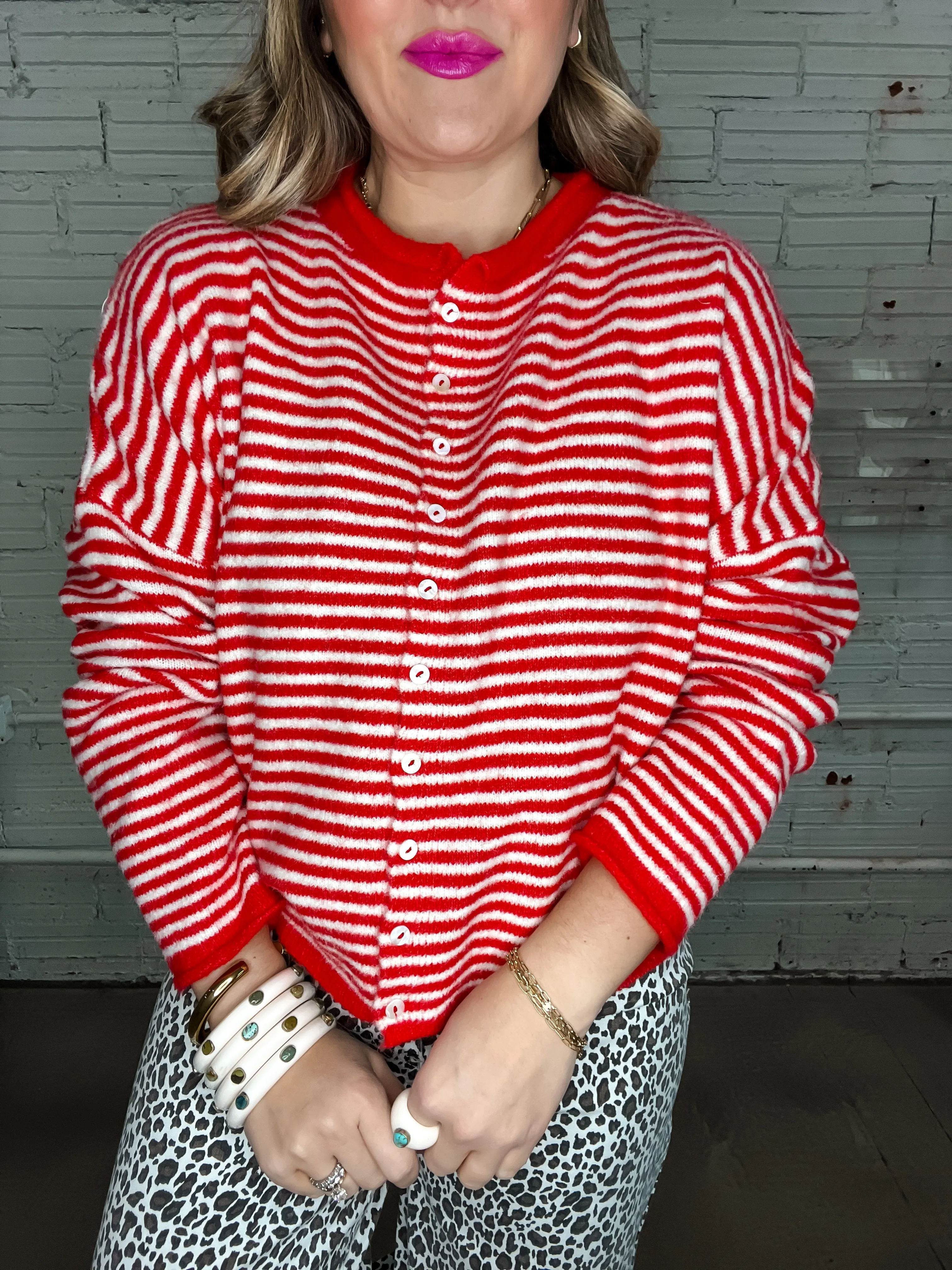 The Piper Cardigan - Red Stripes