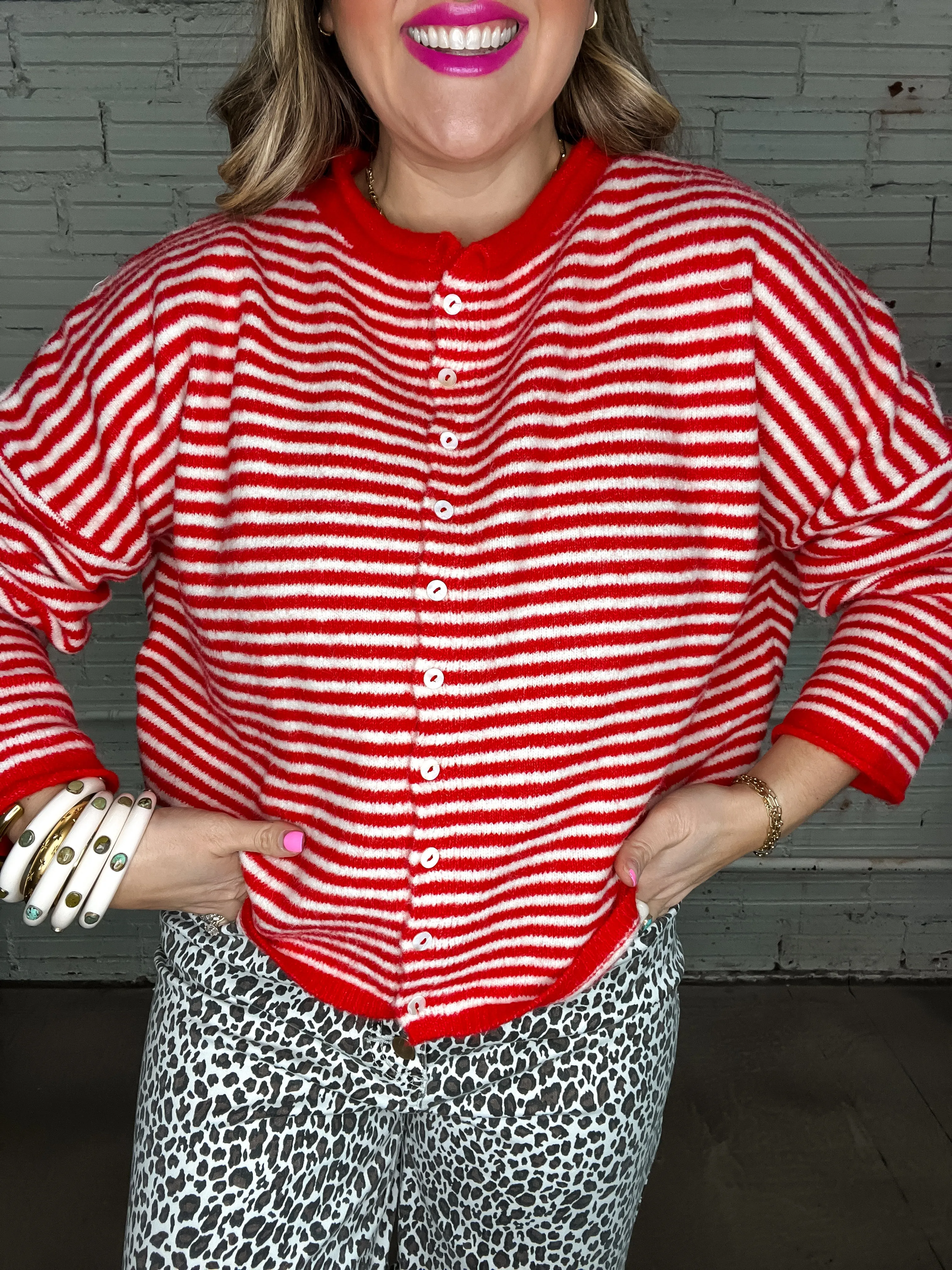 The Piper Cardigan - Red Stripes